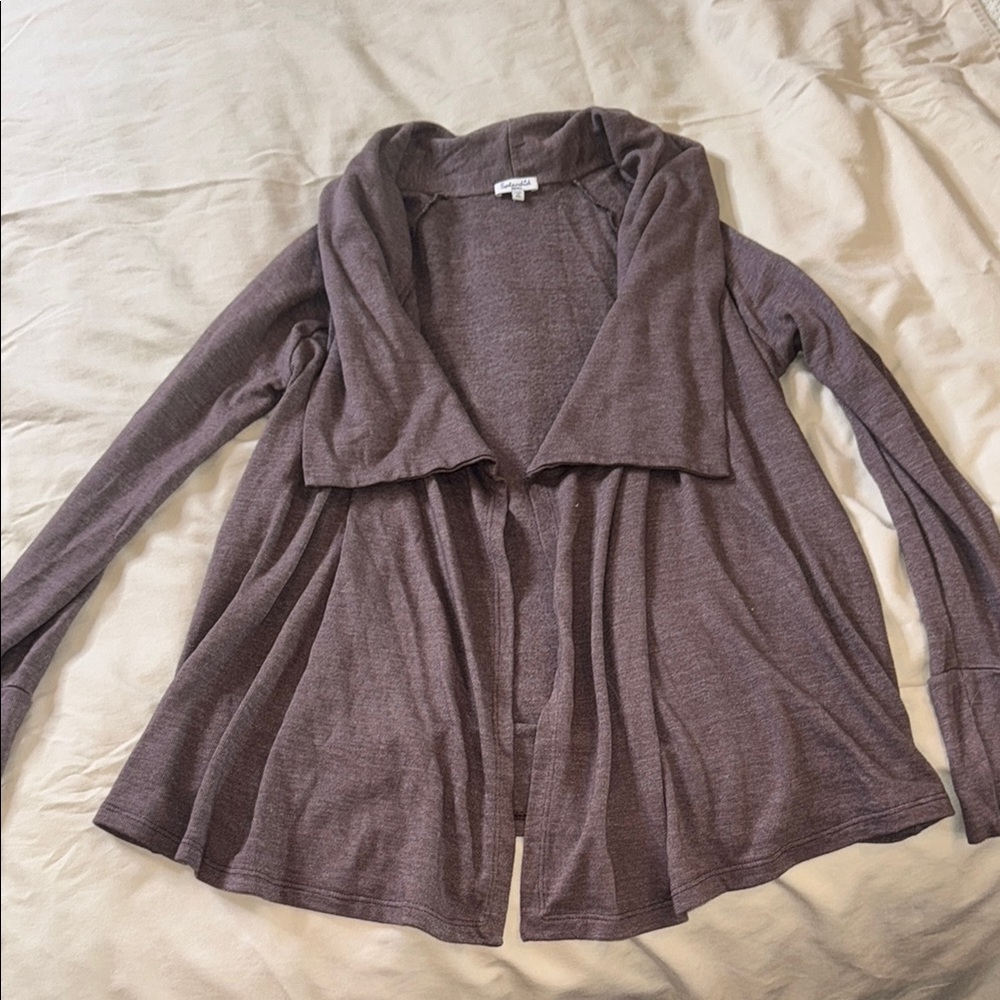 Splendid Heather Brown Cardigan with Draped Collar
